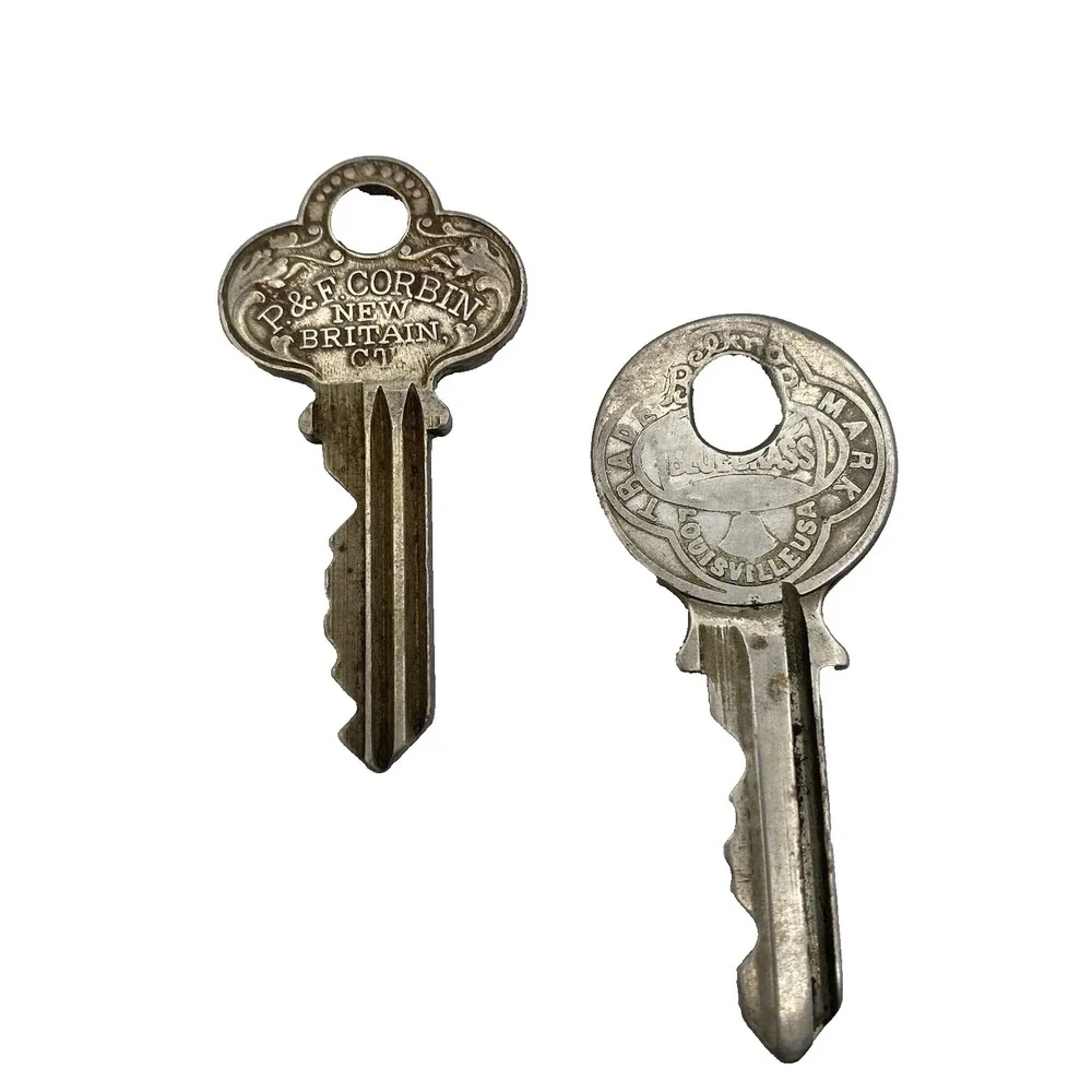 VINTAGE P & F CORBIN NEW BRITAIN CT KEY Lot Of 2 House Cabinet Padlock Ornate